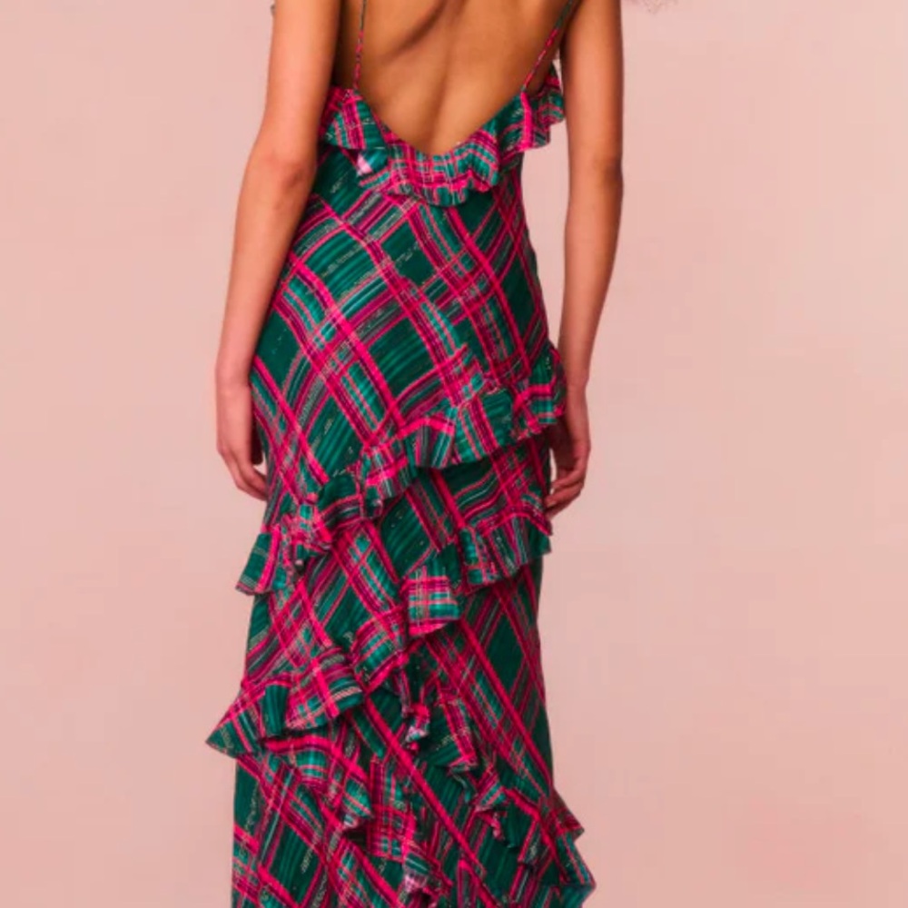 LoveShackFancy Rialto Silk Tartan Dress Size: 6 - Picture 4 of 7